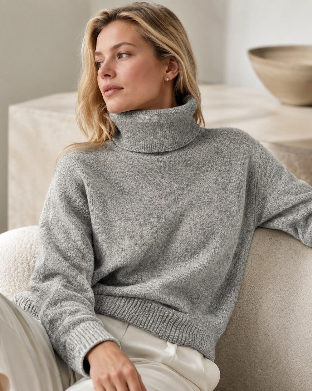 Vintage Bronson California Angora Lambswool Turtleneck Sweater Gray M Old Money